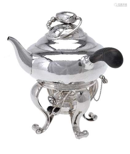 ϒ Georg Jensen, a Danish silver Blossom pattern kettle on stand