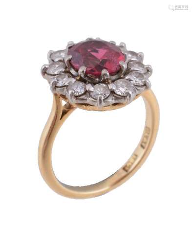 A 1960s red spinel and diamond cluster ring