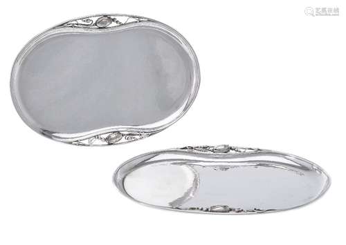 Georg Jensen, a pair of Danish silver Blossom pattern trays