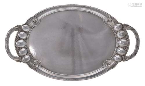 Georg Jensen, a Danish silver twin handled oval tray