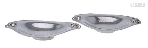 Georg Jensen, a pair of Danish silver Blossom pattern long oval dishes