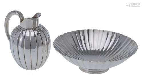 Georg Jensen, a Danish silver Bernadotte strawberry bowl and cream jug