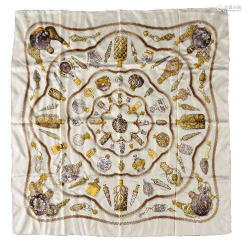 Hermès, Pourvu Qu'on Ait L'ivresse, a white silk scarf