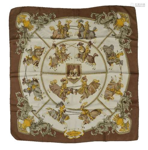 Hermès, Chevalerie, a brown silk scarf