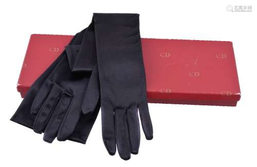 A pair of black nylon evening gloves