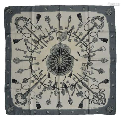 Hermès, Les Clés, a monochrome silk scarf