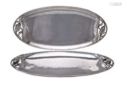 Georg Jensen, a pair of Danish silver Blossom pattern trays