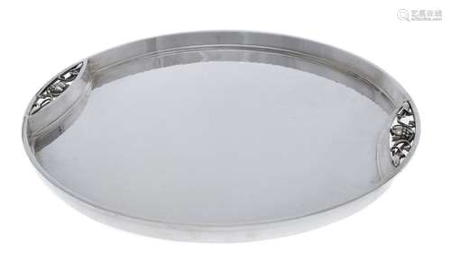 Georg Jensen, a Danish silver circular twin handled tray