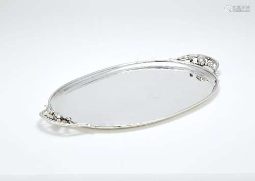 Georg Jensen, a Danish silver Blossom pattern twin handled oval tray