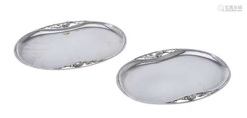 Georg Jensen, a pair of Danish silver Blossom pattern trays