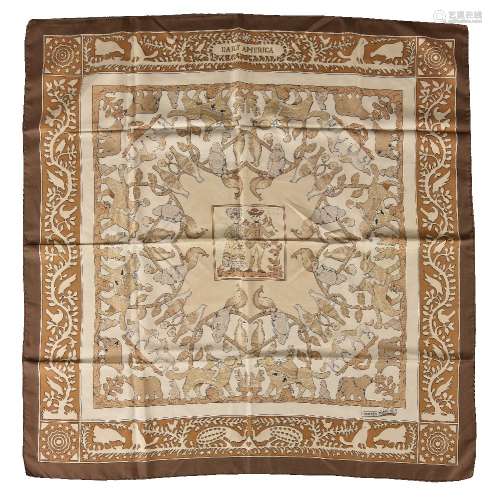 Hermès, Early America, a brown silk scarf