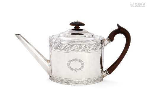 ϒ A George III silver straight-sided oval tea pot by Andrew Fogelberg