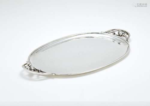 Georg Jensen, a Danish silver Blossom pattern twin handled oval tray