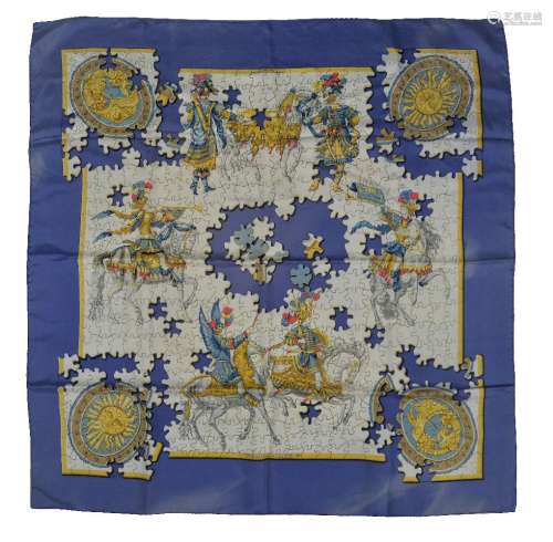 Hermès, Puzzle, a blue silk scarf