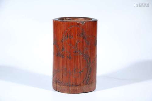 A BAMBOO CARVED BRUSH POT