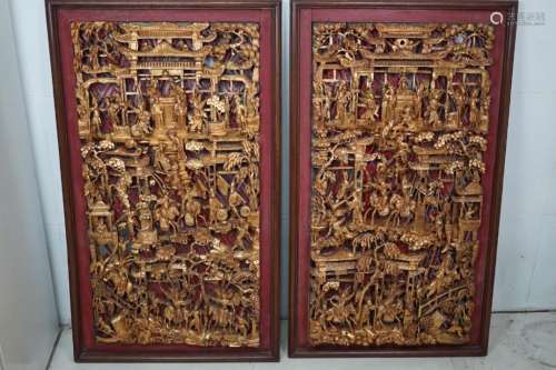 A PAIR OF CARVED HARDWOOD PAINTING