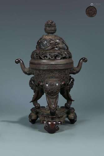 A BRONZE `ELEPHANT` TRIPOD CENSER, QIANLONG MARK