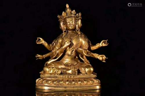 A GILT BRONZE BUDDHA STATUE OF GUANYIN