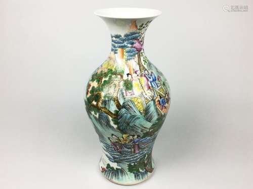 A FAMILLE ROSE VASE DEPICTING LANDSCAPE AND FIGURE