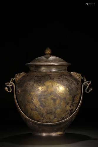 A GILT-SILVER CONTAINER AND COVER