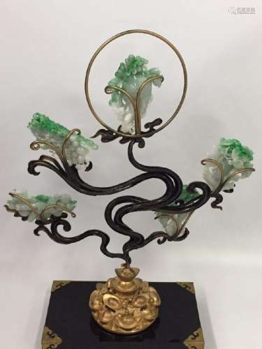 FIVE PIECES OF JADEITE CARVING ORNAMENT WITH METAL