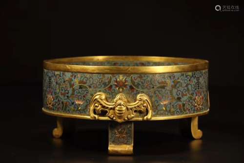 A CLOSIONNE ENAMEL TRIPOD CENSER