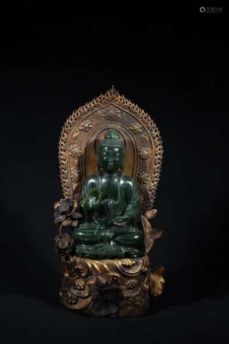 A GILT-BRONZE JADE FIGURE OF GUANYIN