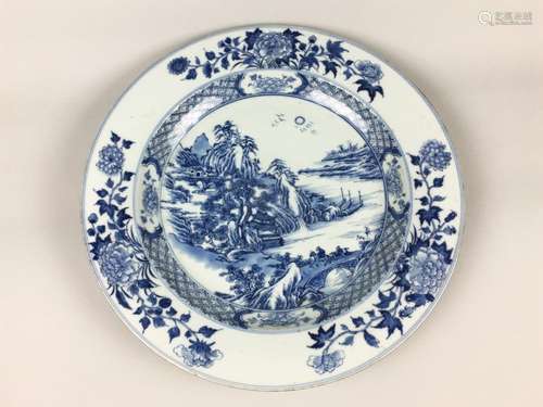 A BLUE AND WHITE `LANDSCAPE` DISH