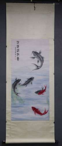 A CHINESE SCROLL PAINTING OF FISH