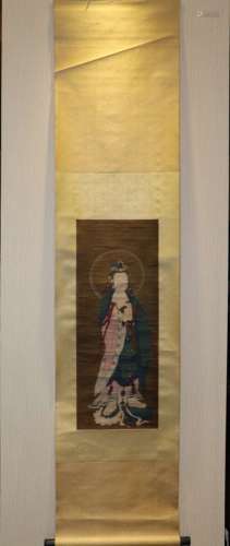 A CHINESE SCROLL PAINTING OF GUANYIN