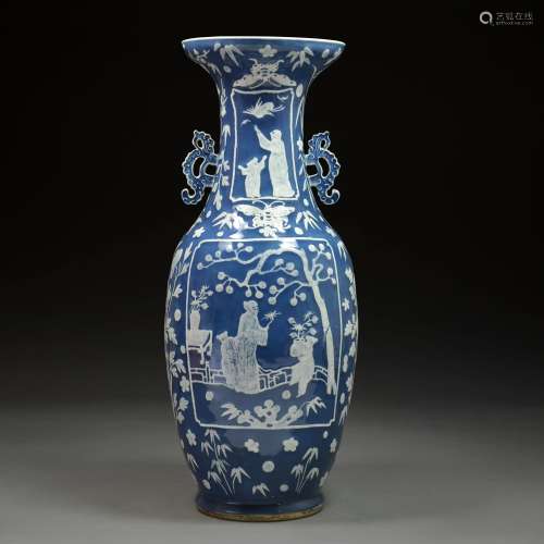 A BLUE GLAZED BALUSTER VASE