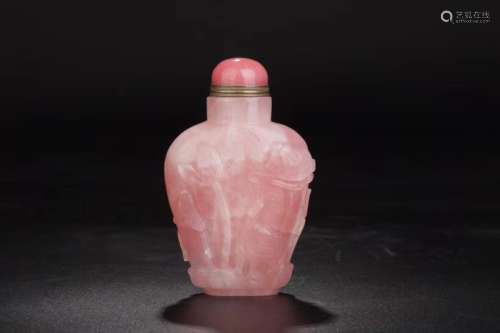 A PINK CRYSTAL SNUFF BOTTLE AND STOPPER