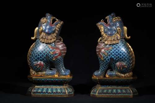 A PAIR OF CLOSIONNE 'LION' INCENSE BURNER