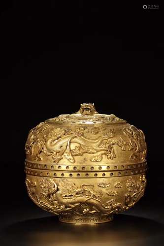 A GILT-BRONZE 'DRAGON' BOX , QIANLONG MARK