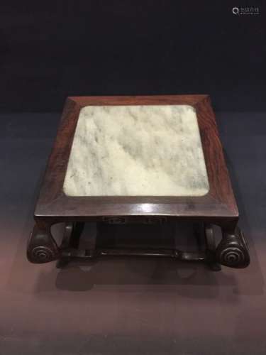 A ZITAN INLAID MARBLE TABLE-FORM DISPLAY STAND