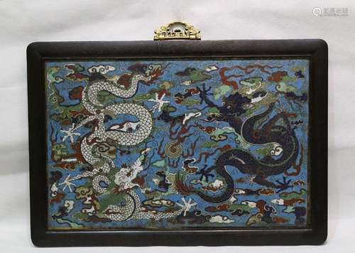 A CLOISONNE ENAMEL 'DRAGON' WALL PLAQUE