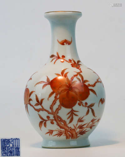 A IRON-RED PEACH PATTERN VASE