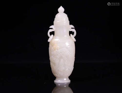 A HETIAN JADE CHARACTER STORY PATTERN VASE