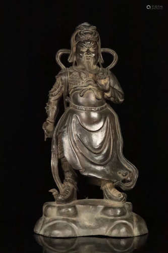 AN OLD COPPER CAST GUANGONG STATUE