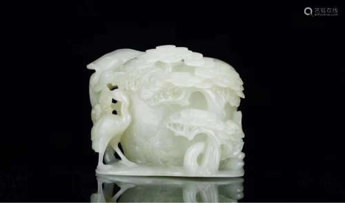 A HETIAN JADE CARVED CRANE&PINE SHAPE WATER POT