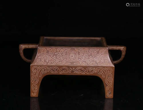 A COPPER GILT SILVER FLORAL-WRAP PATTERN CENSER