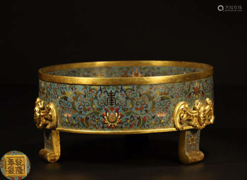 A CLOISONNE FLORAL PATTERN TRIPOD CENSER