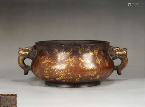 A DOUBLE-BEAST-EARS COPPER CENSER