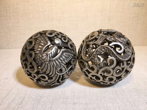 PAIR SILVER HOLLOW BALLS