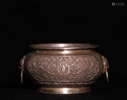 A DOUBLE-BEAST-EAR SILVER CENSER