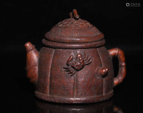 A BAMBOO CARVED POT