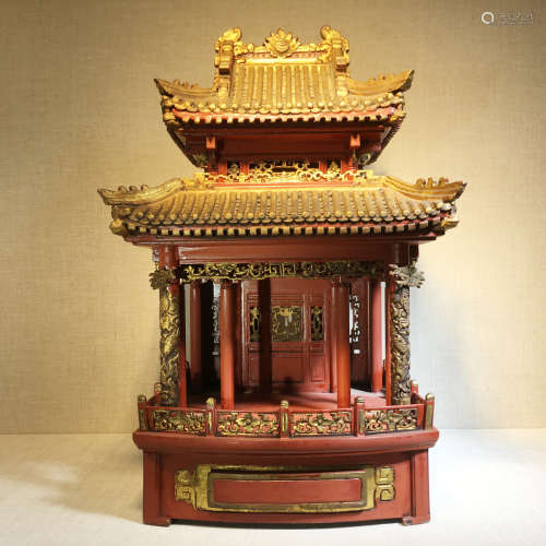 A GILT WOOD CARVED CHINESE OPERA STAGE