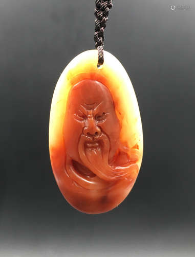 A FURONG SOAPSTONE GUANGONG DESIGN PENDANT