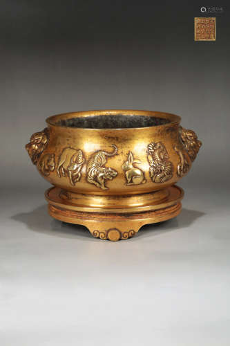 14-16TH CENTURY, A DOUBLE-EAR BRONZE CENSER, ,MING DYNASTY