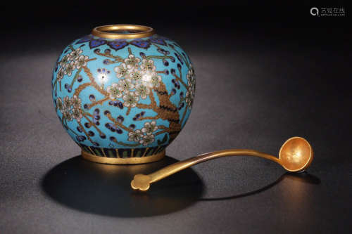 17-19TH CENTURY, A PLUM PATTERN BRONZE WATER POT, QING DYNASTY